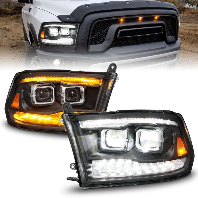 ANZO 09-18 Dodge Ram 1500/2500/3500 Full LED Proj Headlights w/Switchback Light Bar - Black 111595 111595 Photo - Primary
