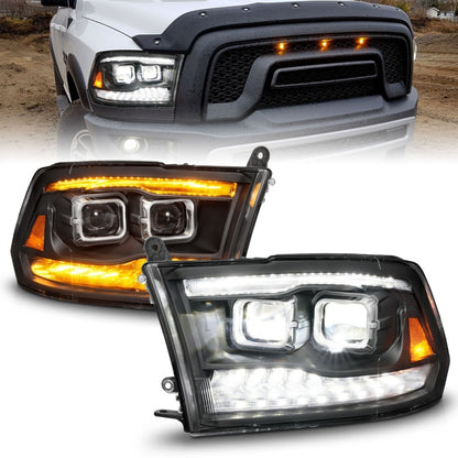 ANZO 09-18 Dodge Ram 1500/2500/3500 Full LED Proj Headlights w/Switchback Light Bar - Black 111595 111595 Photo - Primary