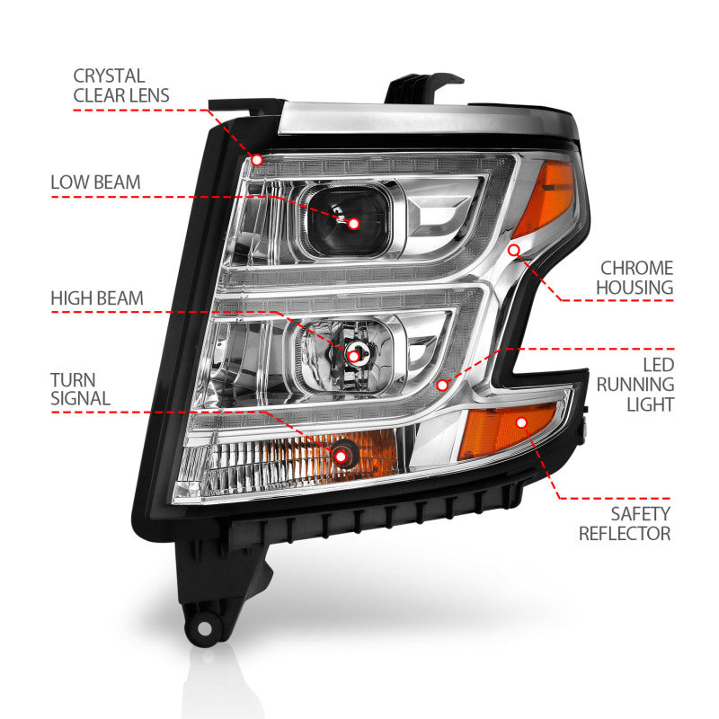 ANZO 2015-2020 Chevy Tahoe Projector Headlights Plank Style Chrome w/DRL 111493 111493 Photo - Unmounted