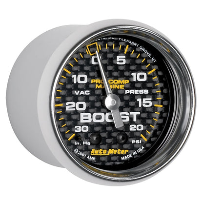 Autometer 2-1/16" Vacuum/Boost, 30 In Hg/20 Psi, Mechanical, Marine Carbon Fiber 200774-40 User 3