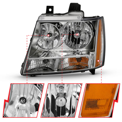 ANZO 2007-2014 Chevy TahOE Crystal Headlight Chrome Amber(OE) 111475 111475 Photo - Close Up