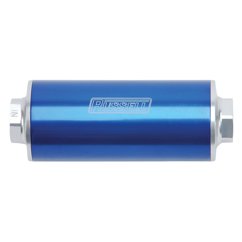 Russell Performance Profilter Fuel Filter 6in Long 60 Micron -10AN Inlet -10AN Outlet - Blue 649262 649262 Photo - out of package
