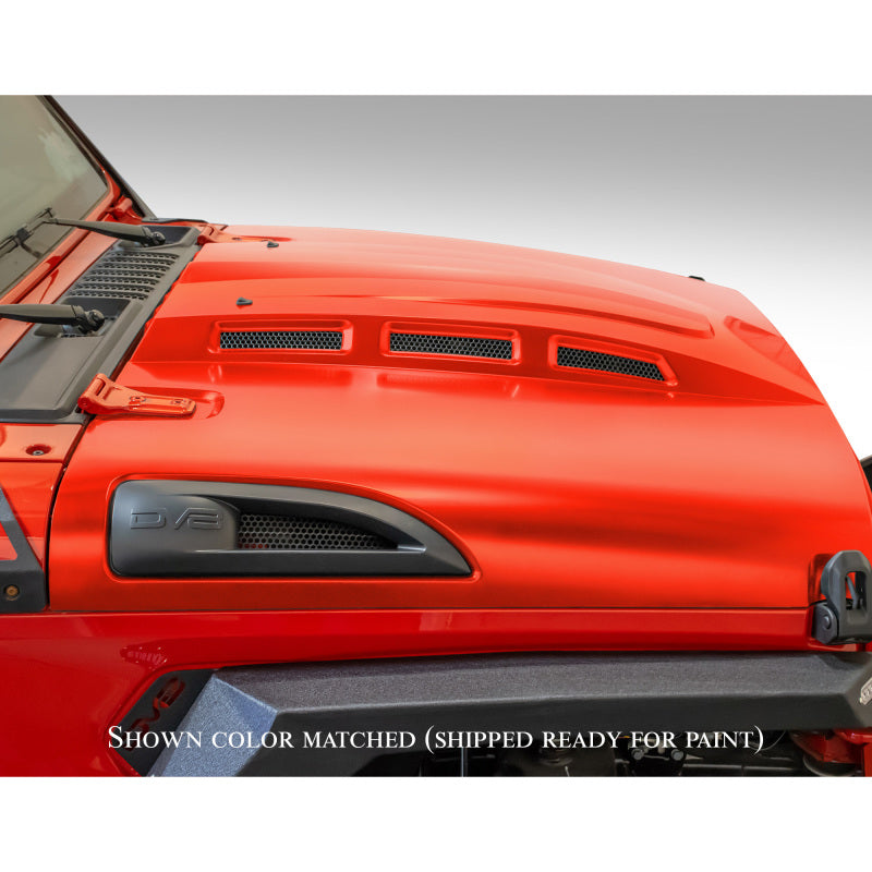 DV8 Offroad 18+ Jeep JL Heat Dispersion Hood - Primer Black HDMBJL-01 HDMBJL-01 Photo - Mounted
