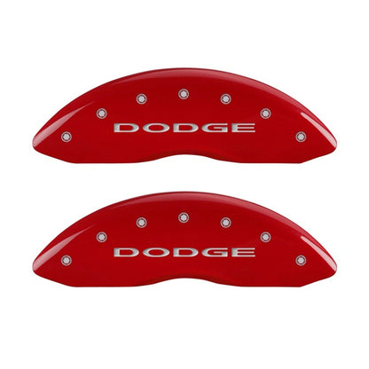 MGP Front set 2 Caliper Covers Engraved Front With out stripes/Dodge Red finish silver ch 12002FDD4RD 12002FDD4RD Photo - Primary
