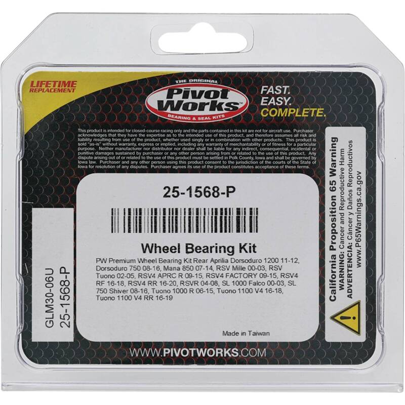 Pivot Works Aprilia Wheel Bearing Kit Premium Bearings 25-1568-P 25-1568-P Photo - Primary