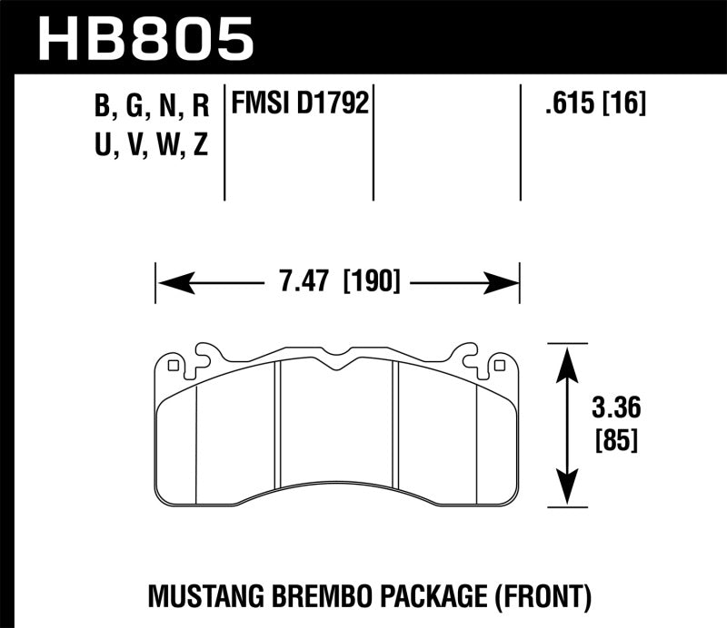 Hawk 15-17 Ford Mustang Brembo Package DTC-30 Front Brake Pads HB805W.615 Photo - Primary