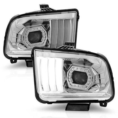 ANZO 05-09 Ford Mustang (w/Factory Halogen HL Only) Projector Headlights w/Light Bar Chrome Housing 121567 121567 Photo - Unmounted