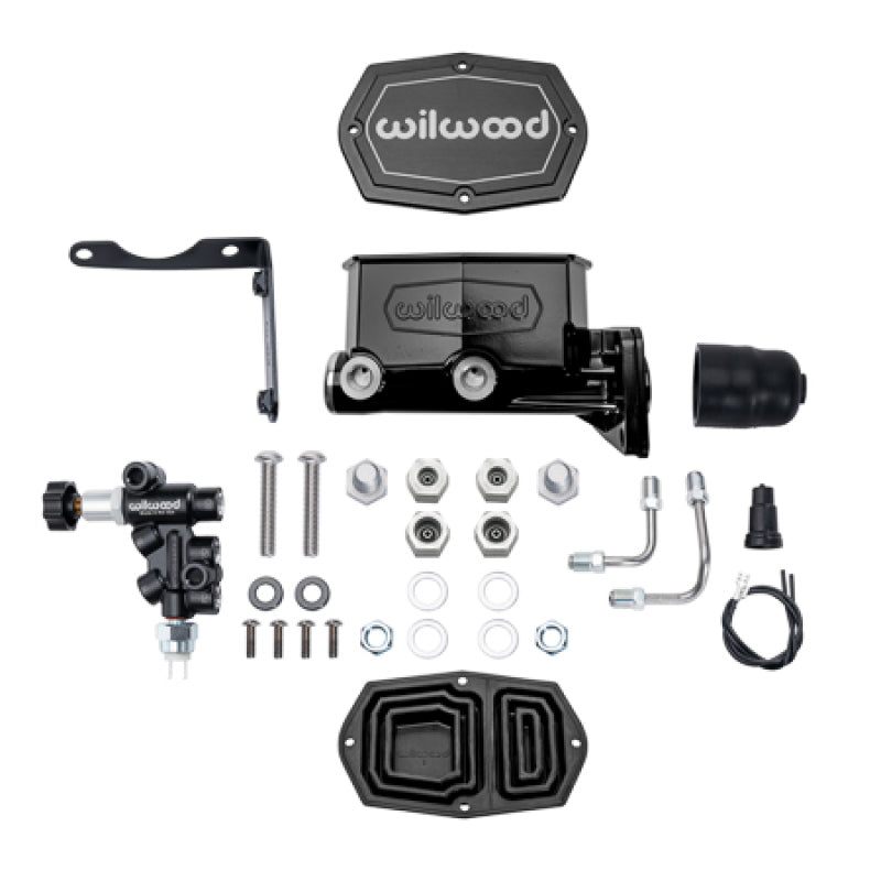 Wilwood Compact Tandem Master Cylinder w/ Combination Valve 1-1/8in Bore - Black 261-16798-BK