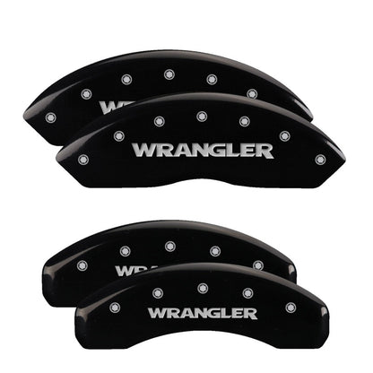 MGP 4 Caliper Covers Engraved Front & Rear WRANGLER Black finish silver ch 42014SWRGBK 42014SWRGBK Photo - Primary