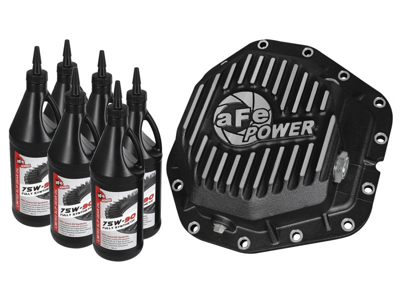 aFe Rear Differential Cover, Machined Fins, Black, Pro Series w/ Gear Oil 46-70382-WL Photo - Primary
