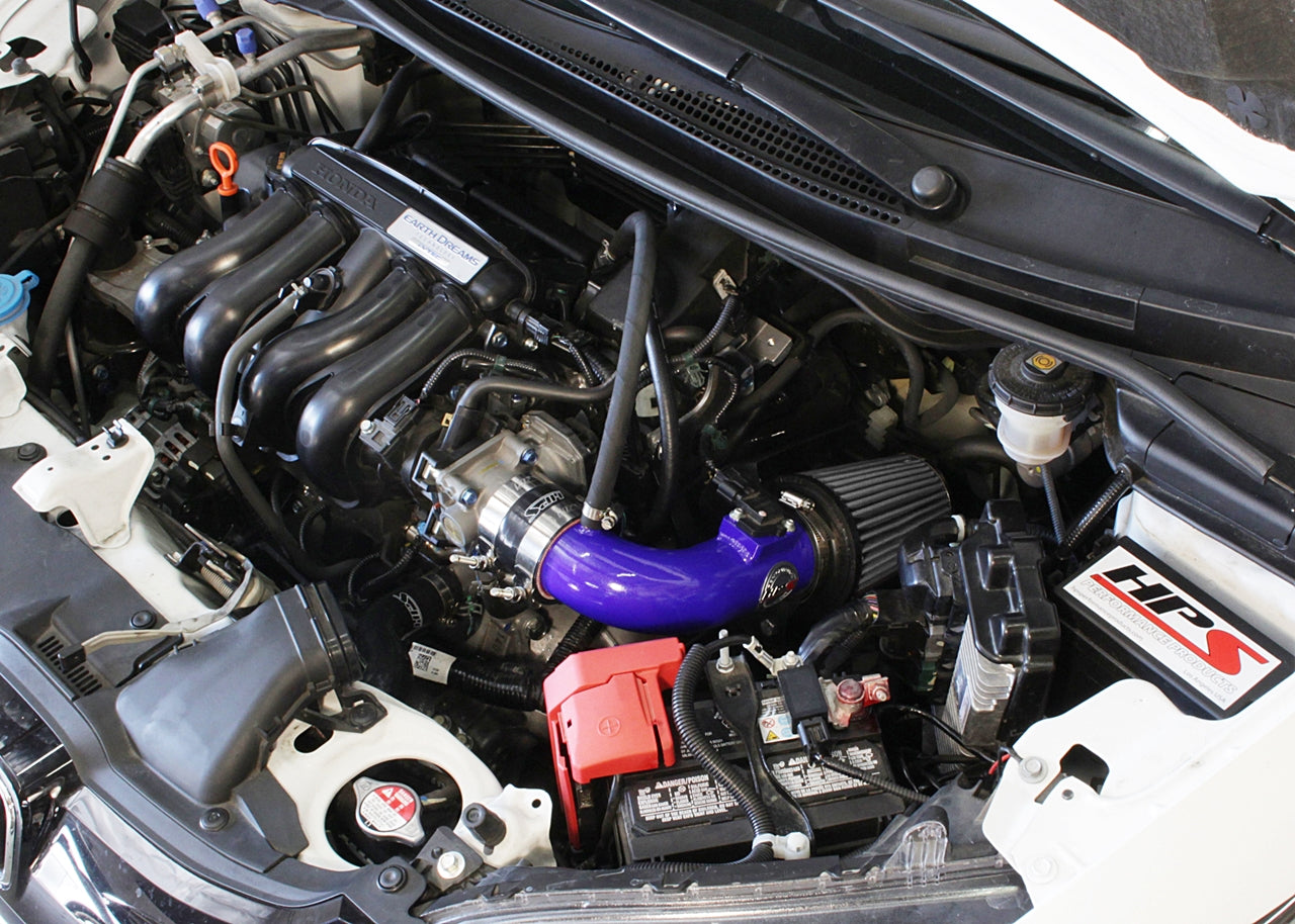 HPS Performance Products Shortram Air Intake Kit 2015-2018 Honda Fit 1.5L, Includes Heat Shield, Blue