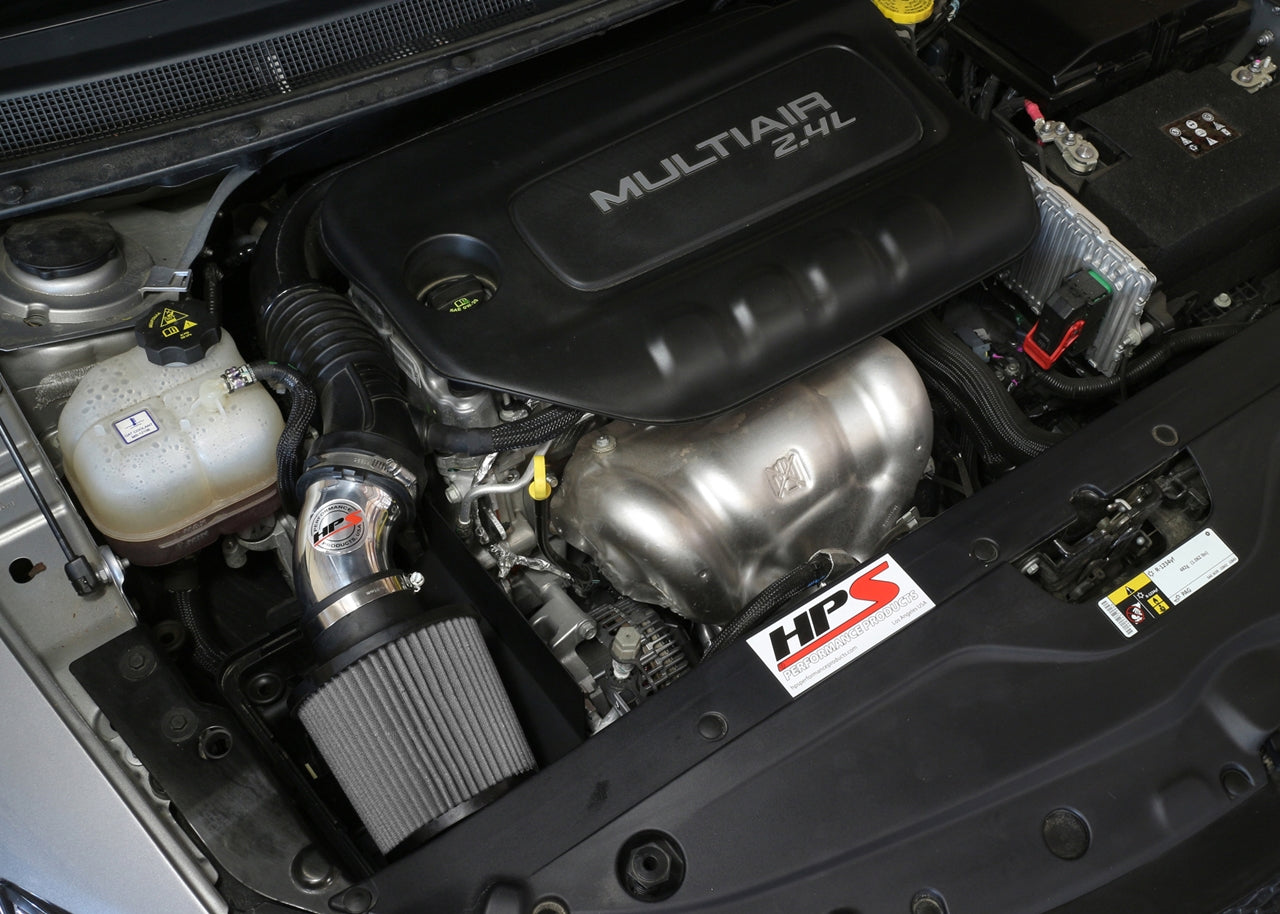 HPS Performance HPS Shortram Air Intake Kit 2015-2017 Chrysler 200 2.4L without MAF sensor, Includes Heat Shield, Polish