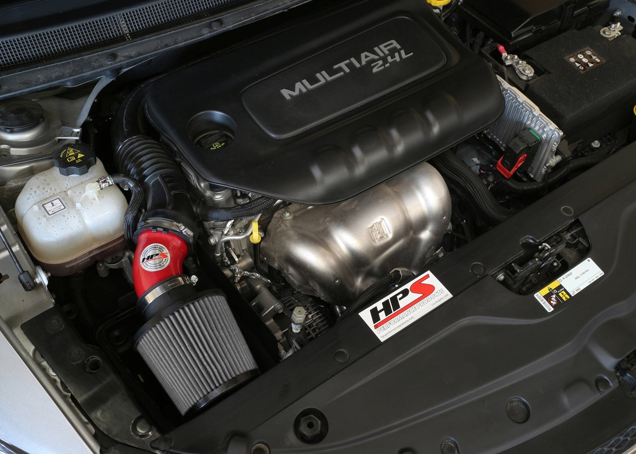 HPS Performance HPS Shortram Air Intake Kit 2015-2017 Chrysler 200 2.4L without MAF sensor, Includes Heat Shield, Red