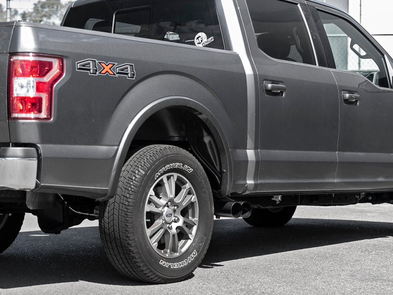 aFe Rebel DPF-Back 409 SS Exhaust System w/Dual Black Tips 18-19 Ford F-150 V6 3.0L (td) 49-43108-B 49-43108-B Photo - Mounted