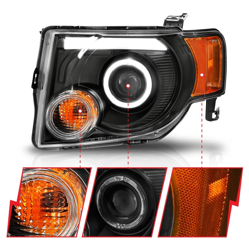Anzo 2008-2012 Ford Escape Projector Headlights w/ Halo Black 111355 Photo - Unmounted