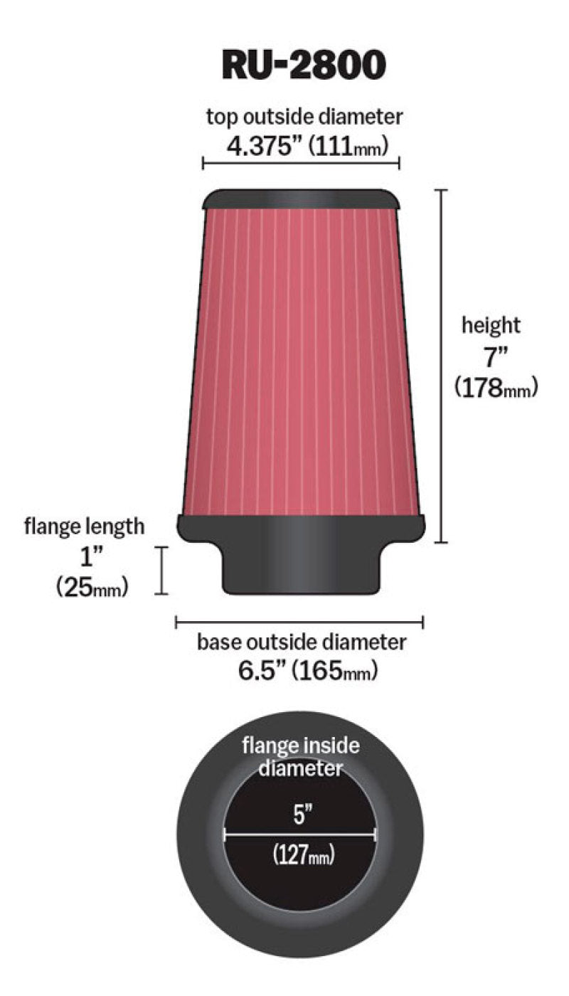 K&N Engineering Universal Air Filter KNERU-2800 RU-2800 Technical Drawing