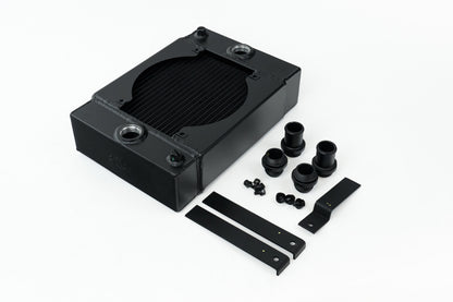 CSF Universal Drag Race / Tuck Radiator w/9in Spal Fan - 10.5in H x 10in L x 3.6in W - Black 7065B 7065B Photo - out of package