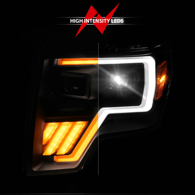 ANZO 09-14 Ford F-150 (Factory Halogen Model ONLY) Full LED Proj Headlights Init/SeqSig Black - Pair 111629A 111629A User 1