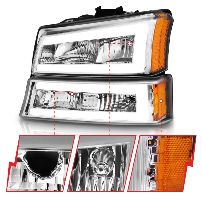 ANZO 2003-2006 Chevrolet Silverado 1500 Crystal Headlights w/ Light Bar Chrome Housing 111502 111502 Photo - Unmounted
