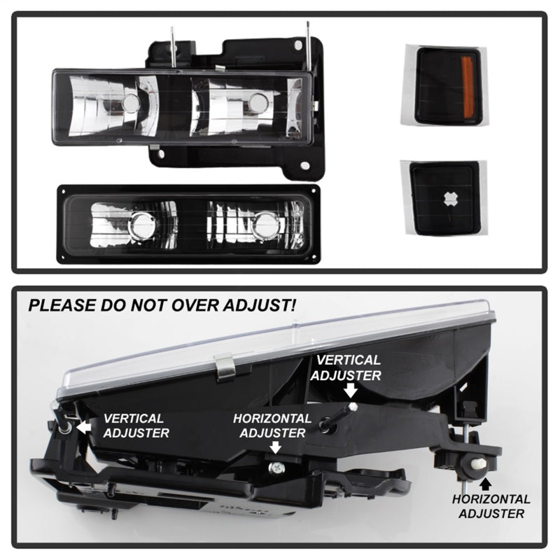 SPYDER Xtune Chevy Suburban 94-98 Headlights w/ Corner & Parking Lights 8pcs Black HD-JH-CCK88-AM-BK-SET 5072221 5072221 Photo - Unmounted