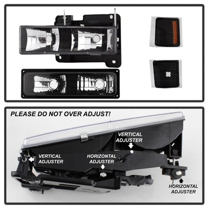 SPYDER Xtune Chevy Suburban 94-98 Headlights w/ Corner & Parking Lights 8pcs Black HD-JH-CCK88-AM-BK-SET 5072221 5072221 Photo - Unmounted