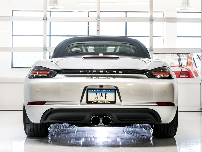 AWE Tuning Porsche 718 Boxster / Cayman Track Edition Exhaust - Chrome Silver Tips 3010-32038 3010-32038 Photo - Mounted