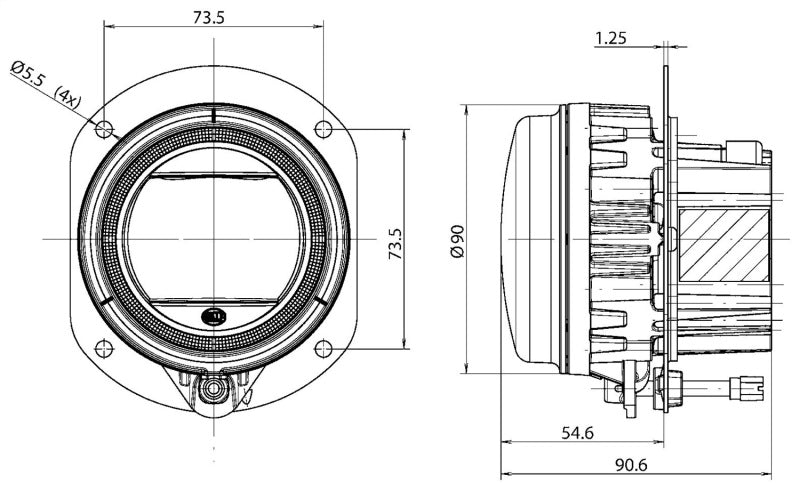 Hella 90mm LED L4060 Fog Light Module 011988001 011988001 Technical Drawing
