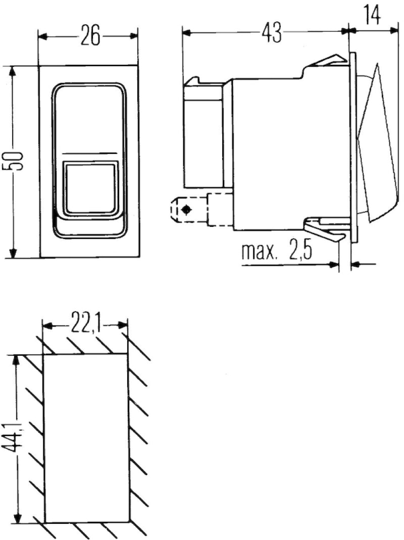 Hella Switch Rocker Spdt 6 Pole 007832151 007832151 Technical Drawing