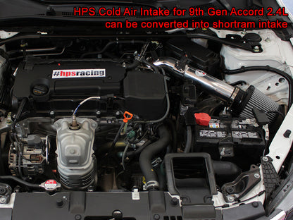HPS Performance Products Cold Air Intake Kit 2013-2017 Honda Accord 2.4L, Converts to Shortram, Polish