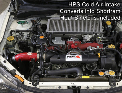 HPS Performance Cold Air Intake Kit 2008-2014 Subaru WRX STI 2.5L Turbo, Converts to Shortram, Red