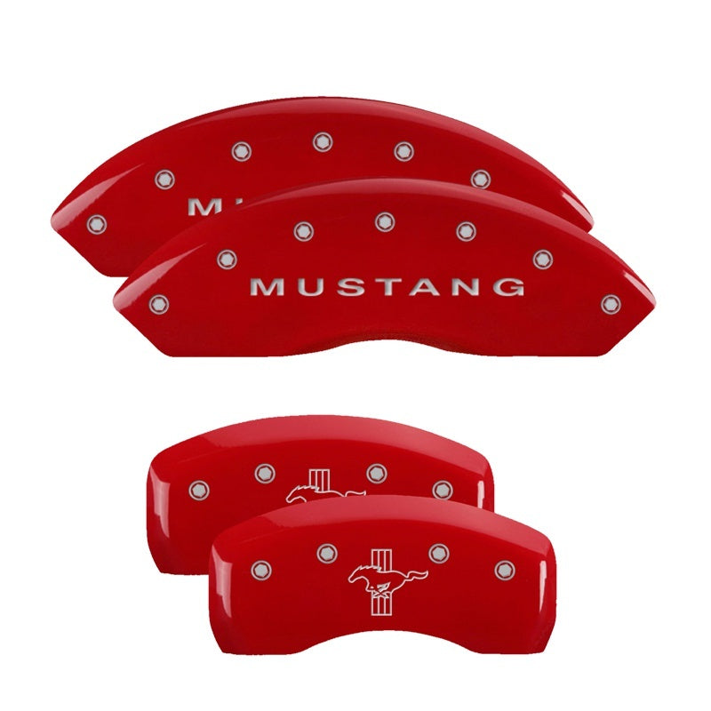 MGP 4 Caliper Covers Engraved Front Mustang Engraved Rear Bar & Pony Red finish silver ch 10017SMBPRD 10017SMBPRD Photo - Primary