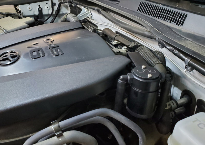 J&L 16-23 Toyota Tacoma 3.5L Driver Side Oil Separator 3.0 - Black Anodized 3104D-B 3104D-B Photo - Mounted