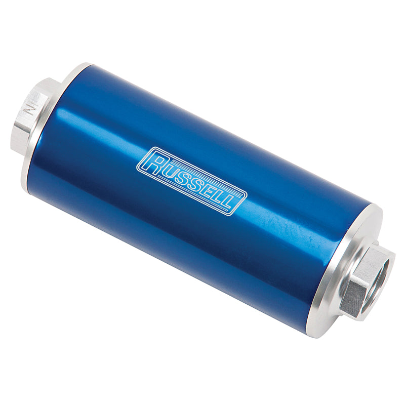 Russell Performance Profilter Fuel Filter 6in Long 10 Micron -10AN Inlet -10AN Outlet - Blue 649252 649252 Photo - out of package