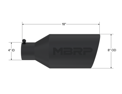 MBRP Universal Tip 8in O.D. Rolled End 4in inlet 18in length Black T5128BLK Photo - Close Up