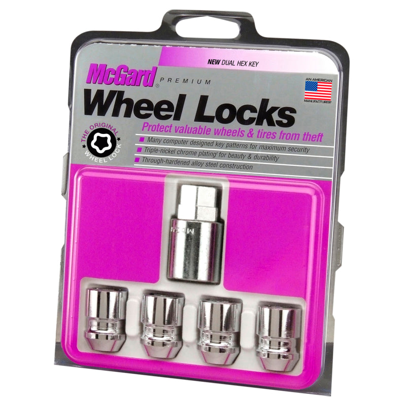 McGard Wheel Lock Nut Set - 4pk. (Cone Seat) M12X1.5 / 19mm & 21mm Dual Hex / 1.28in. L - Chrome 24157 24157 Photo - in package