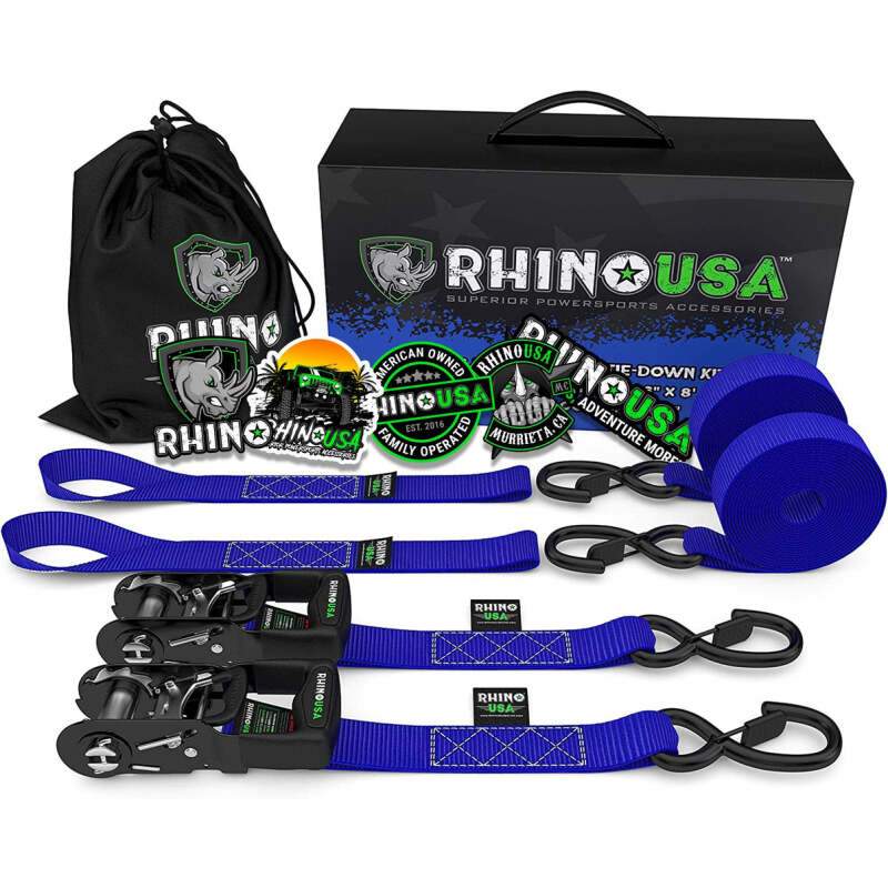 Rhino USA Heavy Duty Ratchet Tie-Downs 2-Pack (Blue) 1.6In X 8Ft HDKIT-2PK-BLU HDKIT-2PK-BLU Photo - Primary