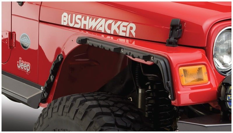 Bushwacker 97-06 Jeep Wrangler Flat Style Flares 4pc - Black 10920-07 10920-07 Photo - Mounted