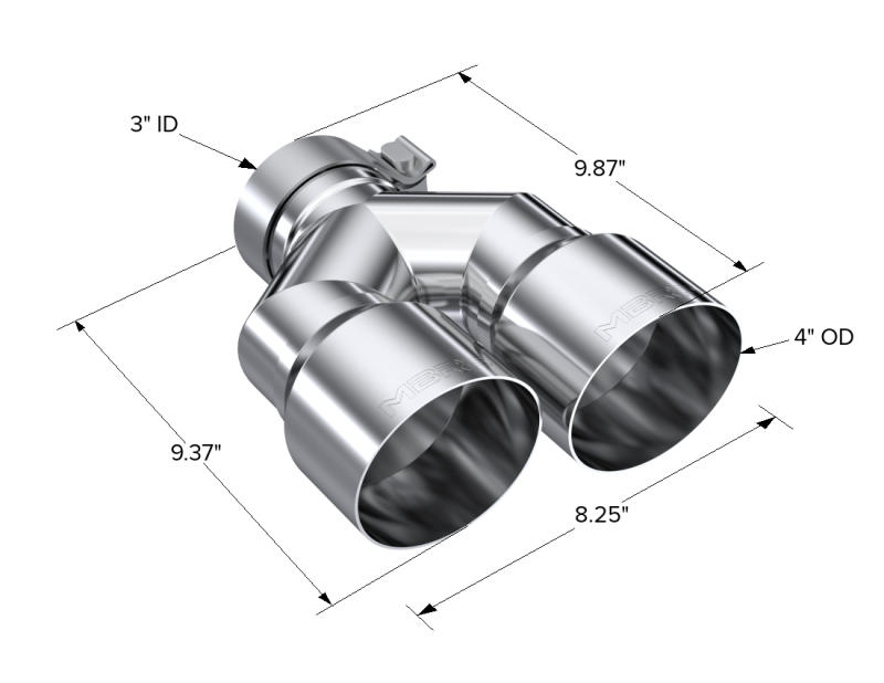 MBRP 3in ID / Dual 4in OD Out Staggered L 9.37in / R 9.87in Single Wall T304 SS Univ Exhaust Tip T5183 T5183 Photo - Close Up