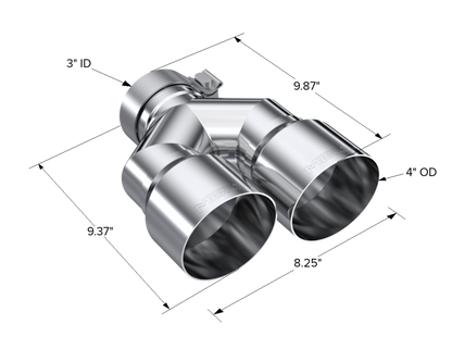 MBRP 3in ID / Dual 4in OD Out Staggered L 9.37in / R 9.87in Single Wall T304 SS Univ Exhaust Tip T5183 T5183 Photo - Close Up