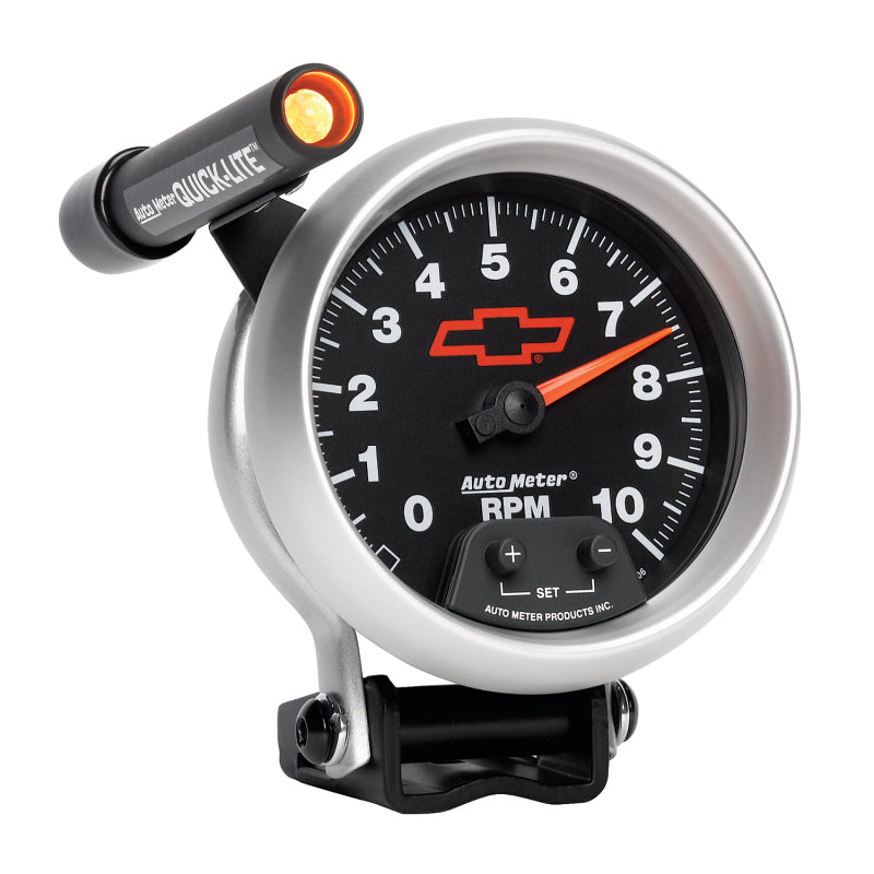 Autometer Tacho 3 3/4" 10k RPM Pedestal w Quick-Lite GM Bowtie Black 3690-00406 User 8