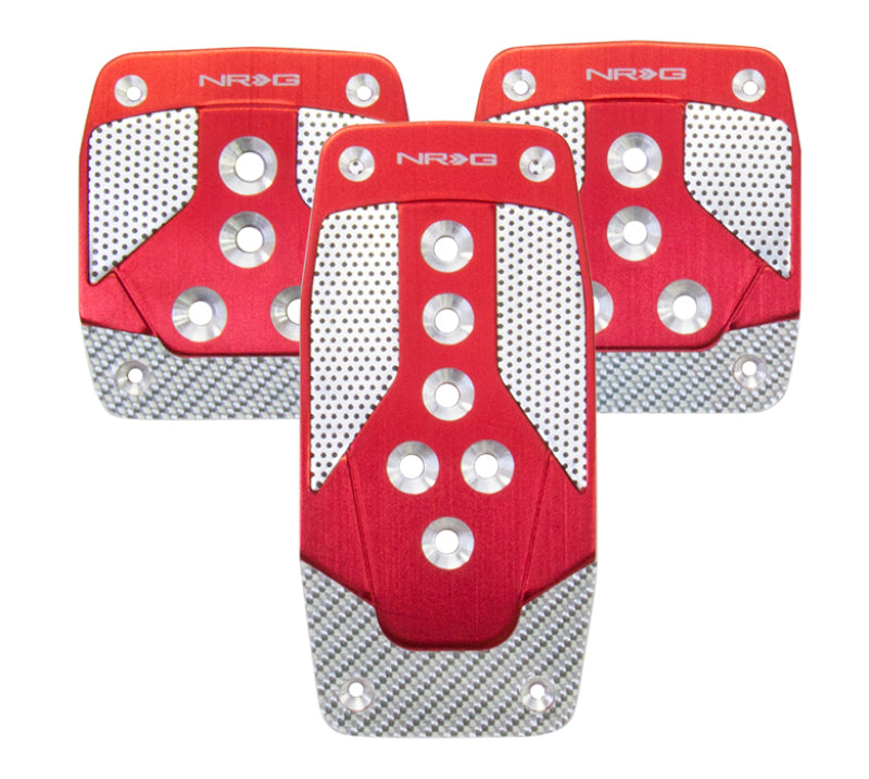 NRG Aluminum Sport Pedals Manual Trans Style Red w/ Silver Carbon PDL-400RD Photo - Primary
