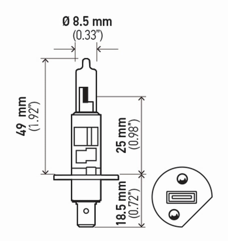 Hella H1 12V 55W Hella High Performance Xenon Bulb (Pair) H1 2.0TB H1 2.0TB Technical Drawing