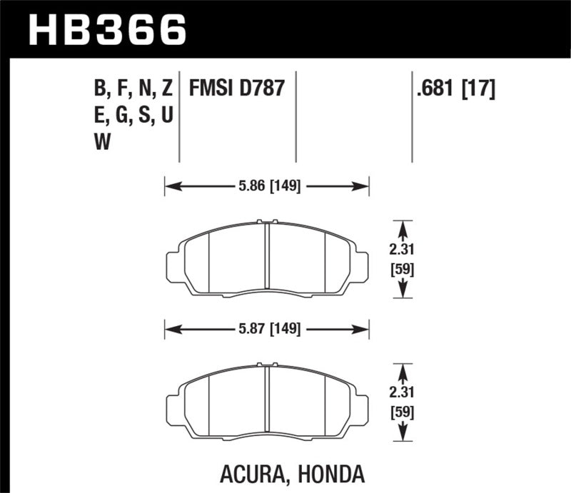 Hawk Performance Hawk 02-03 Acura CL 3.2L Base OE Incl.Shims Front ER-1 Brake Pads HB366D.681 HB366D.681 Photo - Primary