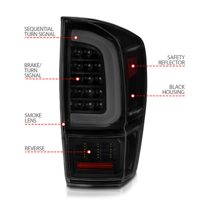 ANZO 16-21 Toyota Tacoma LED Tail Lights - w/ Light Bar Sequential Black Housing & Smoke Lens 311401 311401 User 3