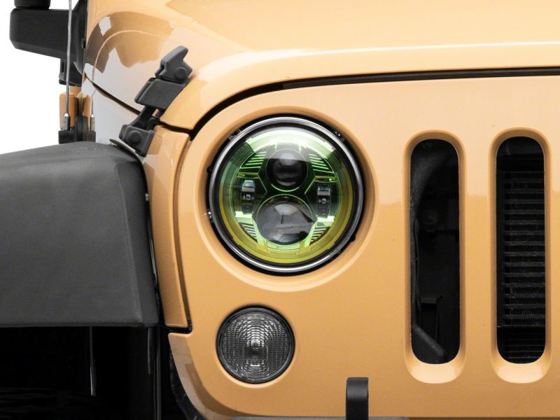 Raxiom 07-18 Jeep Wrangler JK 7-In LED Headlights Green Housing- Clear Lens J154699 J154699 Photo - Close Up