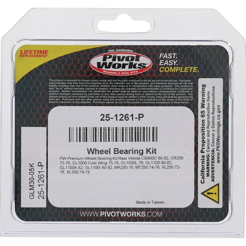 Pivot Works Honda Wheel Bearing Kit Premium Bearings 25-1261-P 25-1261-P Photo - Primary