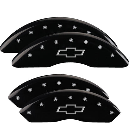 MGP 4 Caliper Covers Engraved Front & Rear Bowtie Black finish silver ch 14008SBOWBK 14008SBOWBK Photo - Primary