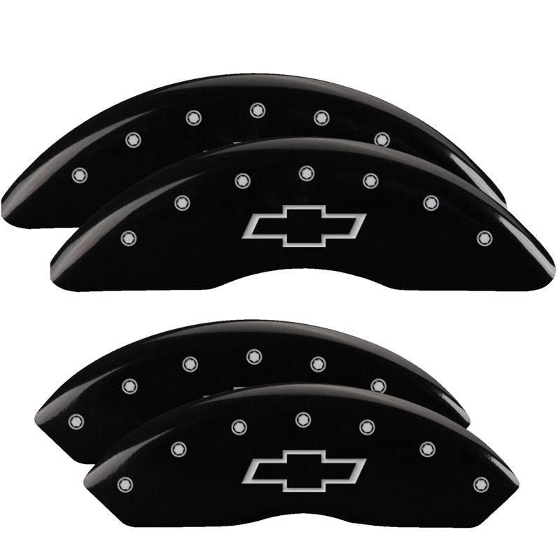 MGP 4 Caliper Covers Engraved Front & Rear Bowtie Black finish silver ch 14008SBOWBK 14008SBOWBK Photo - Primary