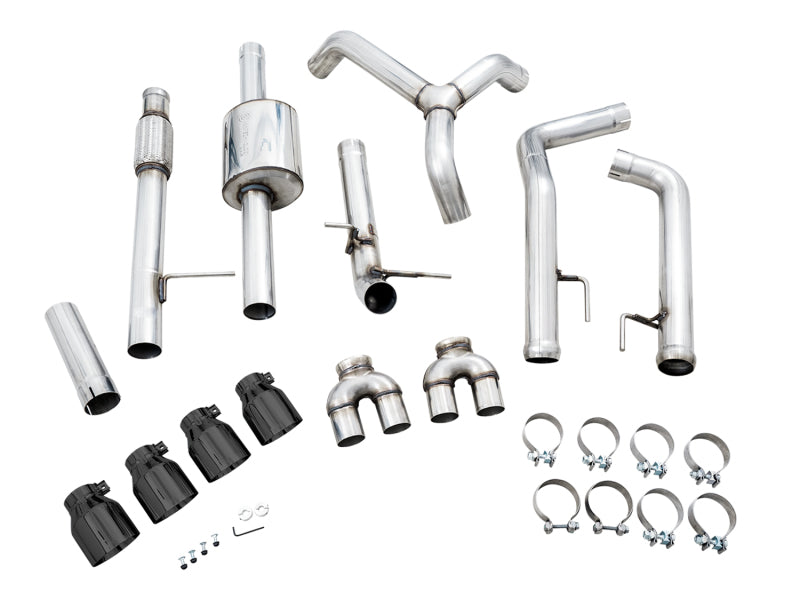 AWE Tuning 4th Gen GM 1500 5.3L 0FG Catback Split Rear Exit (w/ Bumper Cutouts) - Quad Diamond Tips 3015-43202 3015-43202 Photo - out of package