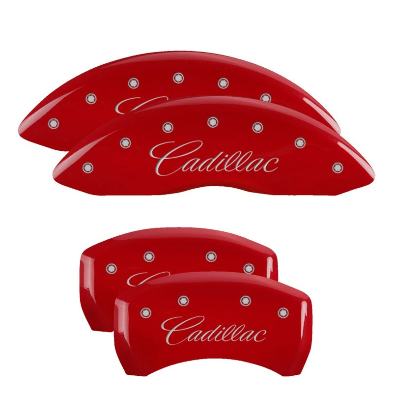 MGP 4 Caliper Covers Engraved Front & Rear Cursive/Cadillac Red finish silver ch 35020SCADRD 35020SCADRD Photo - Primary
